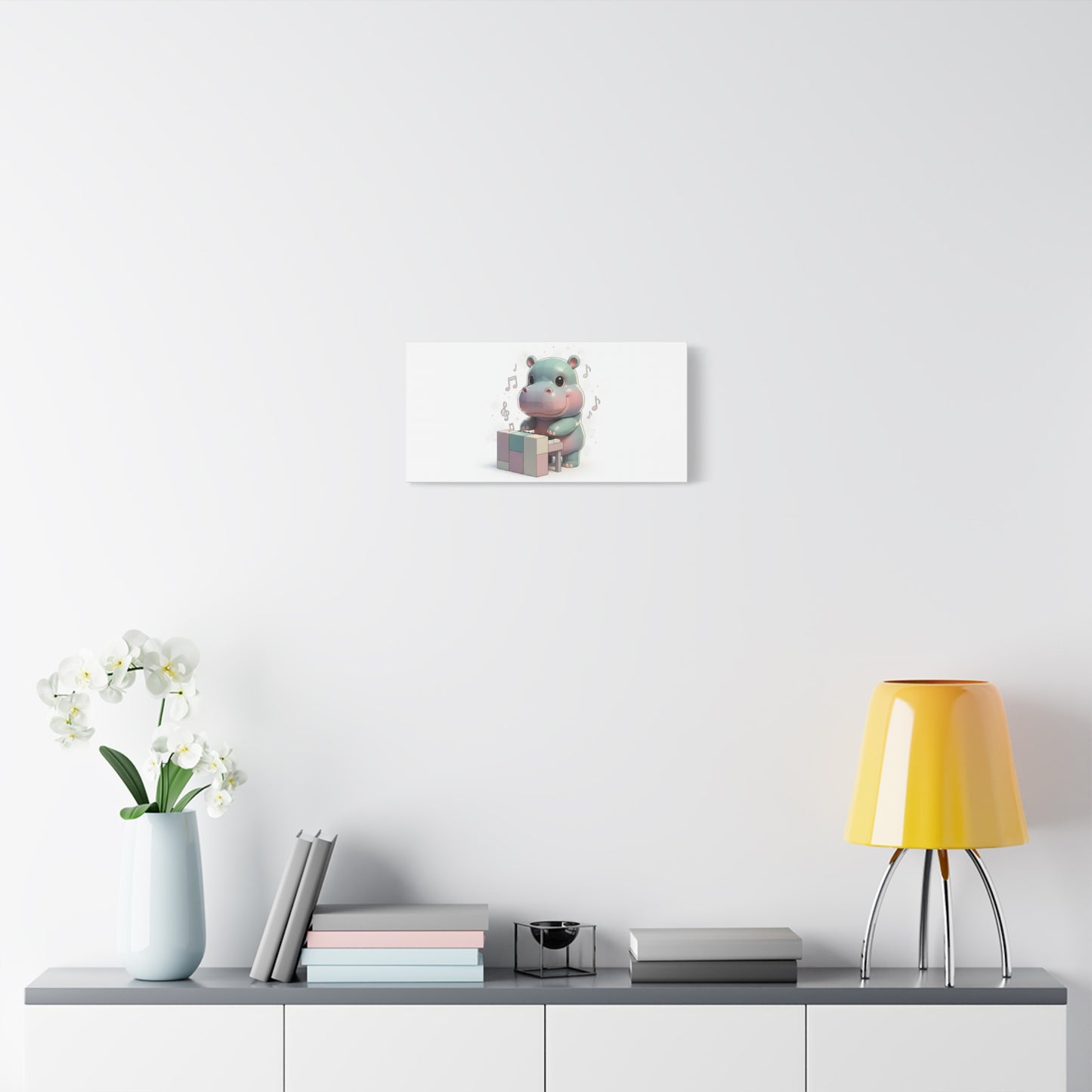 Cute Hippo Playing Piano Matte Canvas Print — Nursery Wall Art
