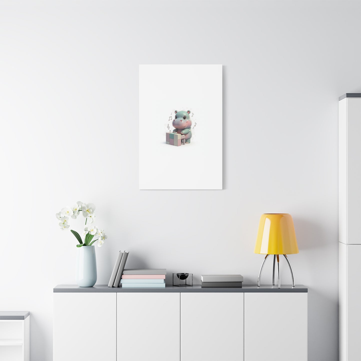 Cute Hippo Playing Piano Matte Canvas Print — Nursery Wall Art