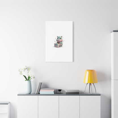 Cute Hippo Playing Piano Matte Canvas Print — Nursery Wall Art