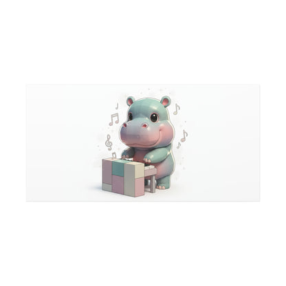 Cute Hippo Playing Piano Matte Canvas Print — Nursery Wall Art