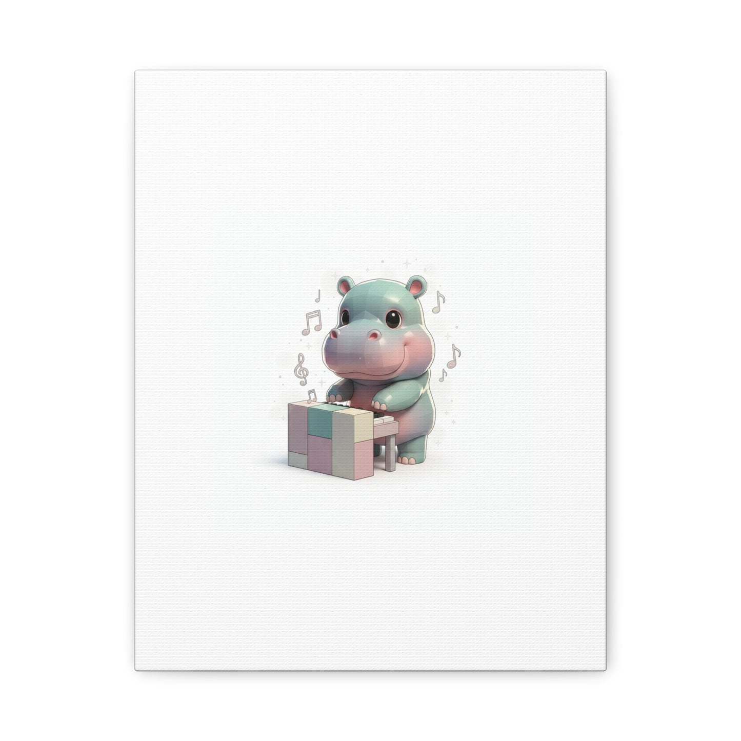 Cute Hippo Playing Piano Matte Canvas Print — Nursery Wall Art