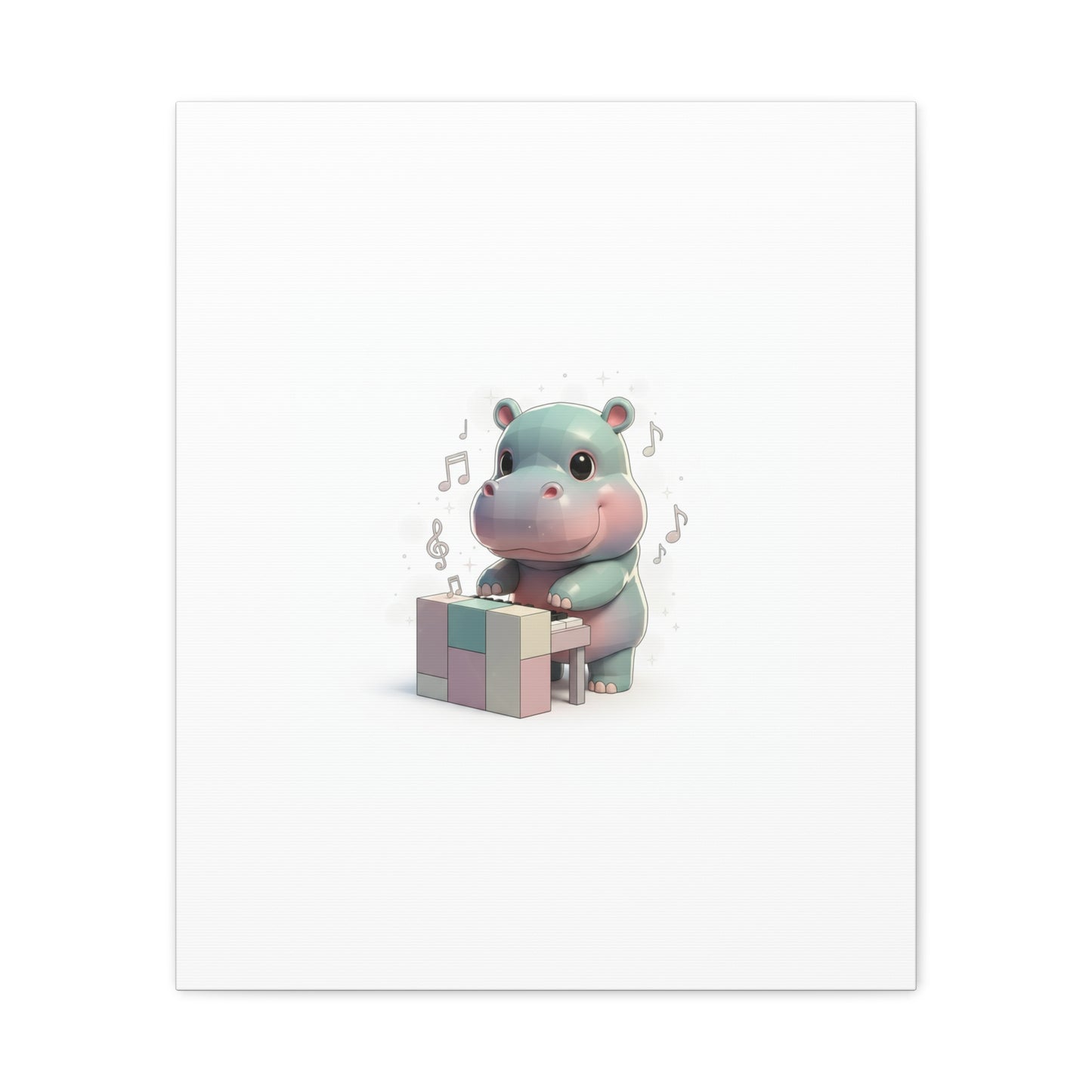 Cute Hippo Playing Piano Matte Canvas Print — Nursery Wall Art