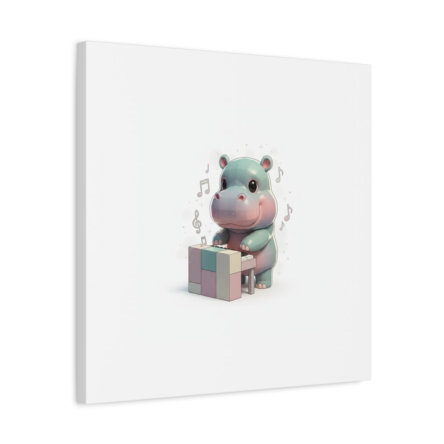 Cute Hippo Playing Piano Matte Canvas Print — Nursery Wall Art