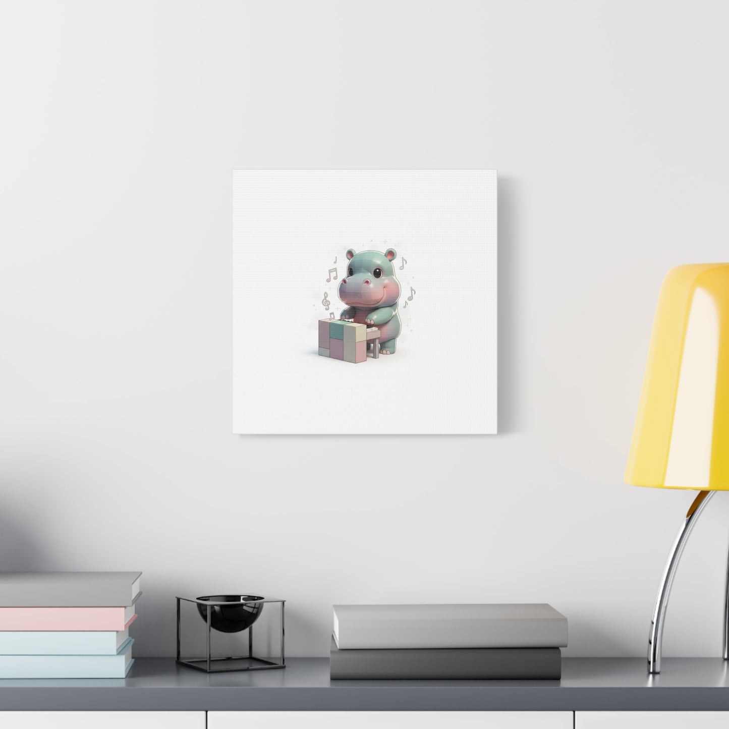 Cute Hippo Playing Piano Matte Canvas Print — Nursery Wall Art