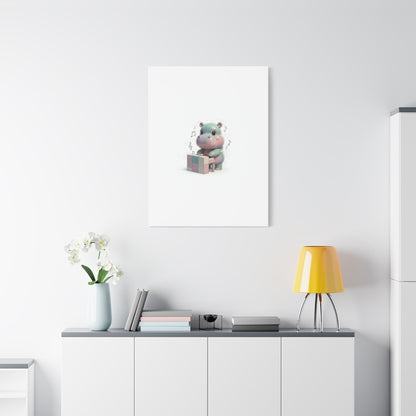 Cute Hippo Playing Piano Matte Canvas Print — Nursery Wall Art