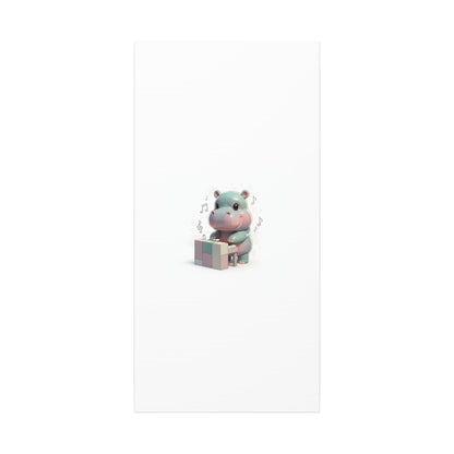 Cute Hippo Playing Piano Matte Canvas Print — Nursery Wall Art