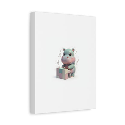 Cute Hippo Playing Piano Matte Canvas Print — Nursery Wall Art