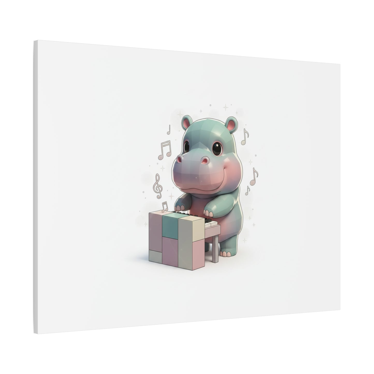 Cute Hippo Playing Piano Matte Canvas Print — Nursery Wall Art