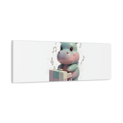 Cute Hippo Playing Piano Matte Canvas Print — Nursery Wall Art