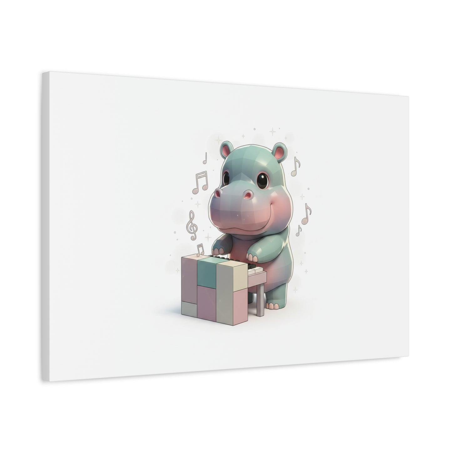 Cute Hippo Playing Piano Matte Canvas Print — Nursery Wall Art