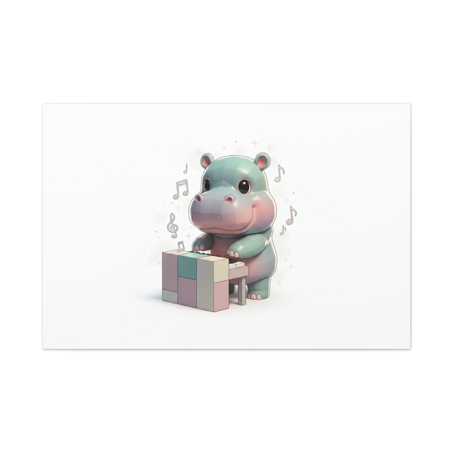 Cute Hippo Playing Piano Matte Canvas Print — Nursery Wall Art