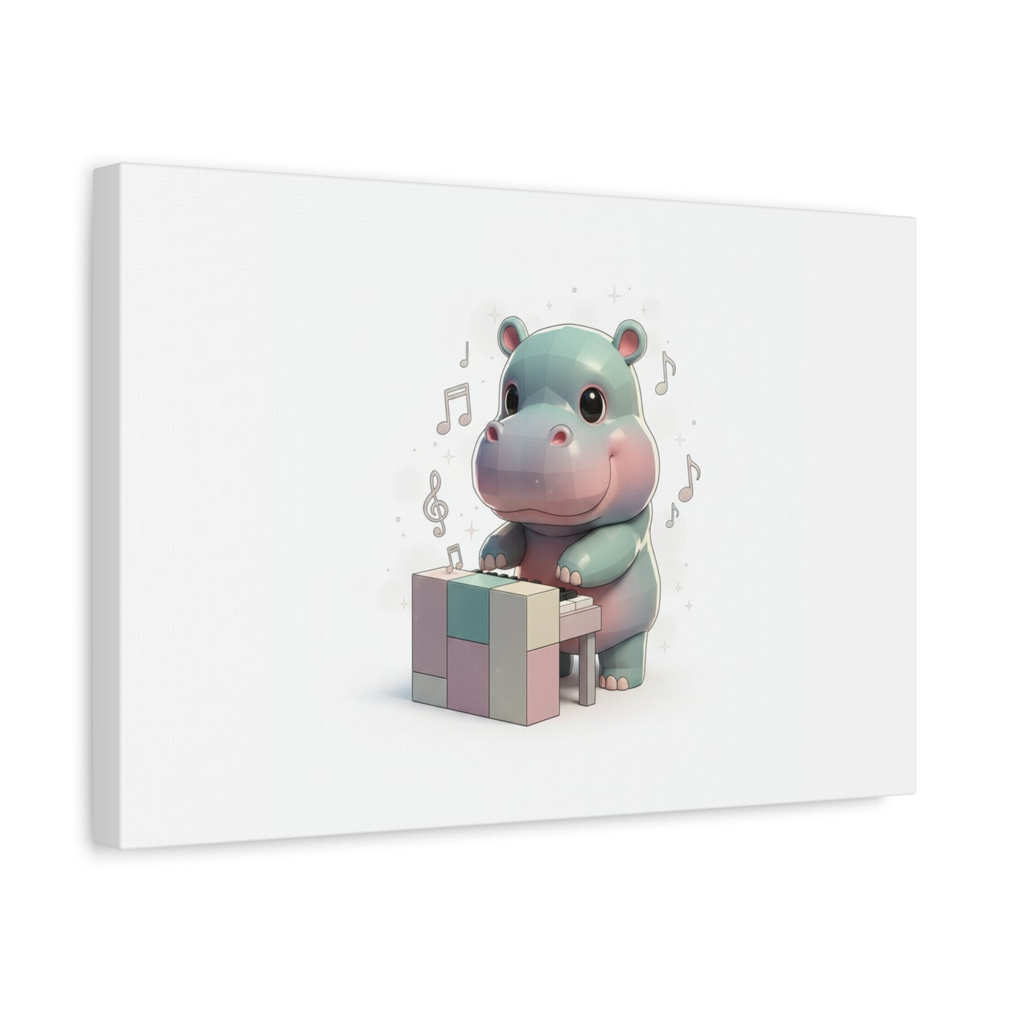 Cute Hippo Playing Piano Matte Canvas Print — Nursery Wall Art