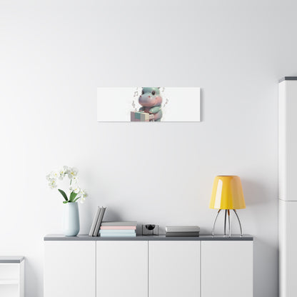 Cute Hippo Playing Piano Matte Canvas Print — Nursery Wall Art