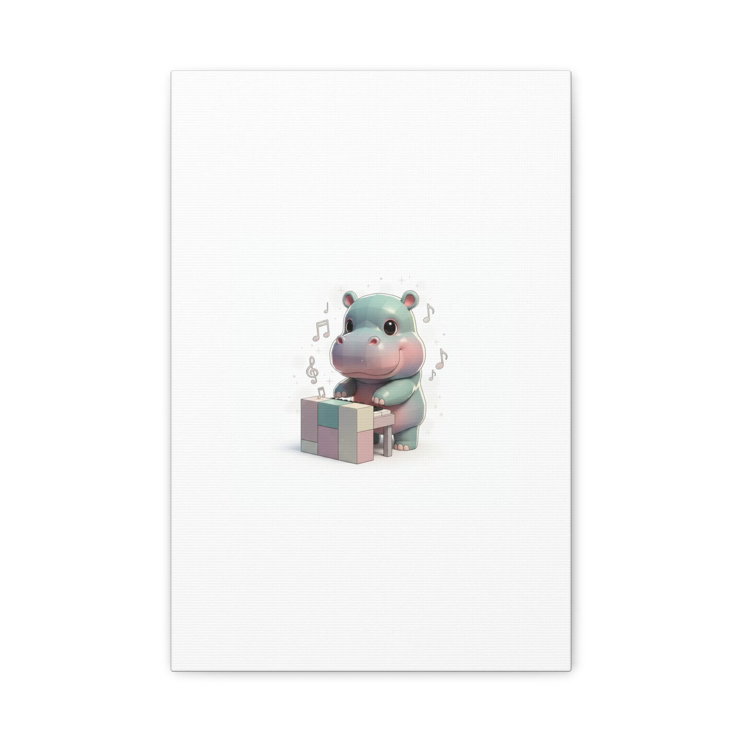 Cute Hippo Playing Piano Matte Canvas Print — Nursery Wall Art