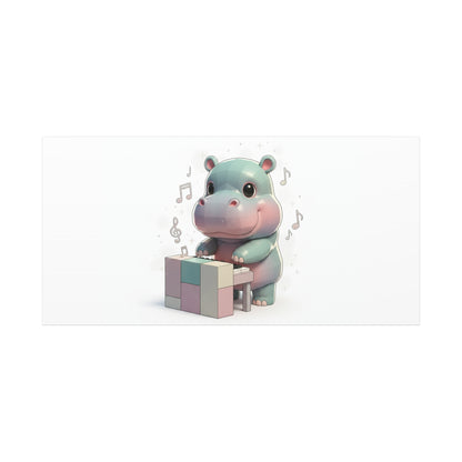 Cute Hippo Playing Piano Matte Canvas Print — Nursery Wall Art