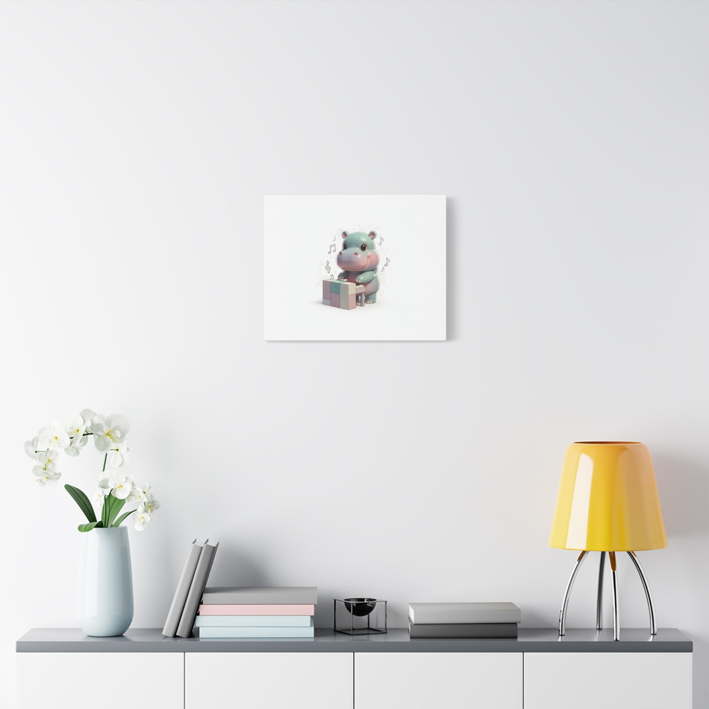 Cute Hippo Playing Piano Matte Canvas Print — Nursery Wall Art
