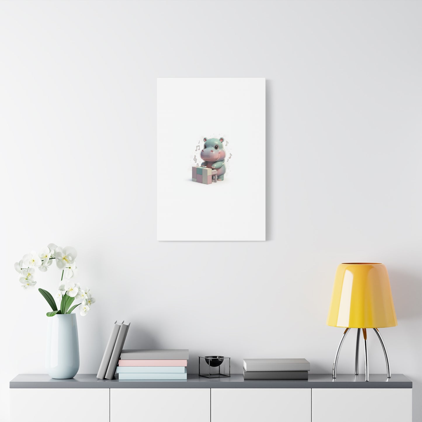 Cute Hippo Playing Piano Matte Canvas Print — Nursery Wall Art