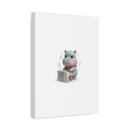 Cute Hippo Playing Piano Matte Canvas Print — Nursery Wall Art