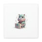 Cute Hippo Playing Piano Matte Canvas Print — Nursery Wall Art