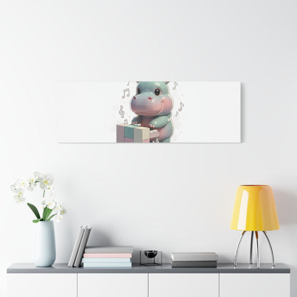 Cute Hippo Playing Piano Matte Canvas Print — Nursery Wall Art