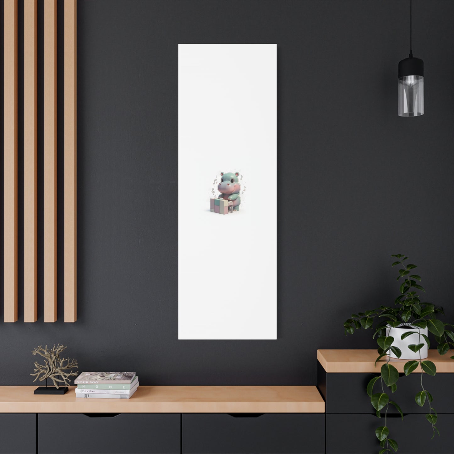 Cute Hippo Playing Piano Matte Canvas Print — Nursery Wall Art