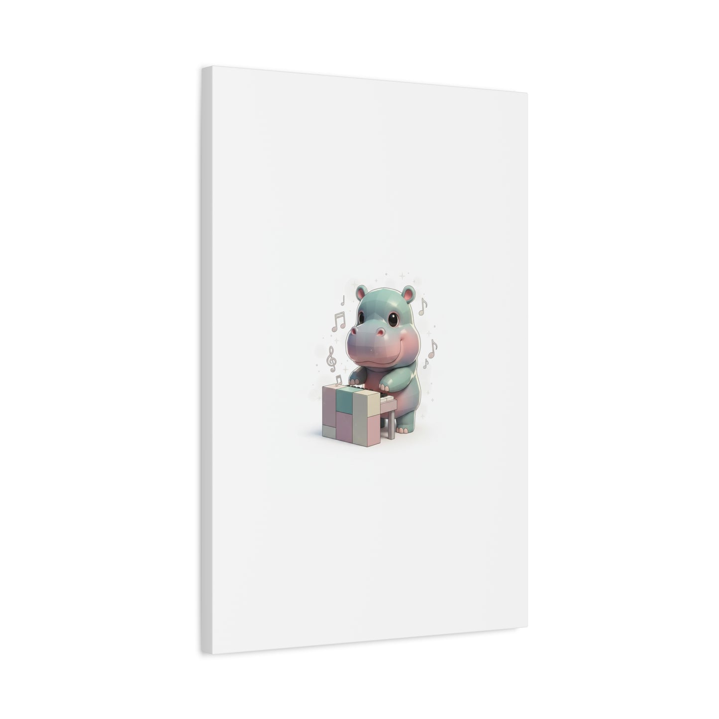 Cute Hippo Playing Piano Matte Canvas Print — Nursery Wall Art