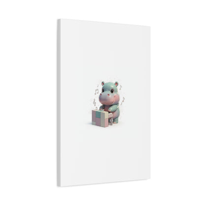 Cute Hippo Playing Piano Matte Canvas Print — Nursery Wall Art