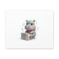 Cute Hippo Playing Piano Matte Canvas Print — Nursery Wall Art