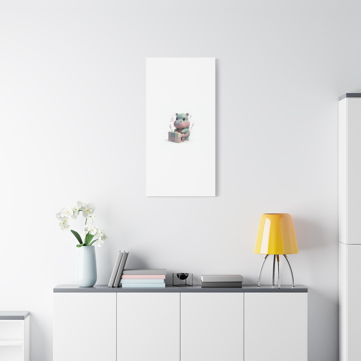 Cute Hippo Playing Piano Matte Canvas Print — Nursery Wall Art