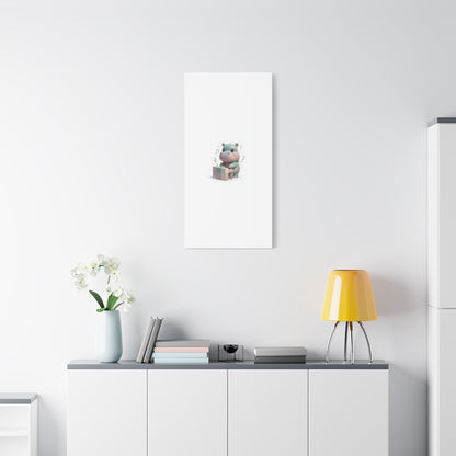 Cute Hippo Playing Piano Matte Canvas Print — Nursery Wall Art