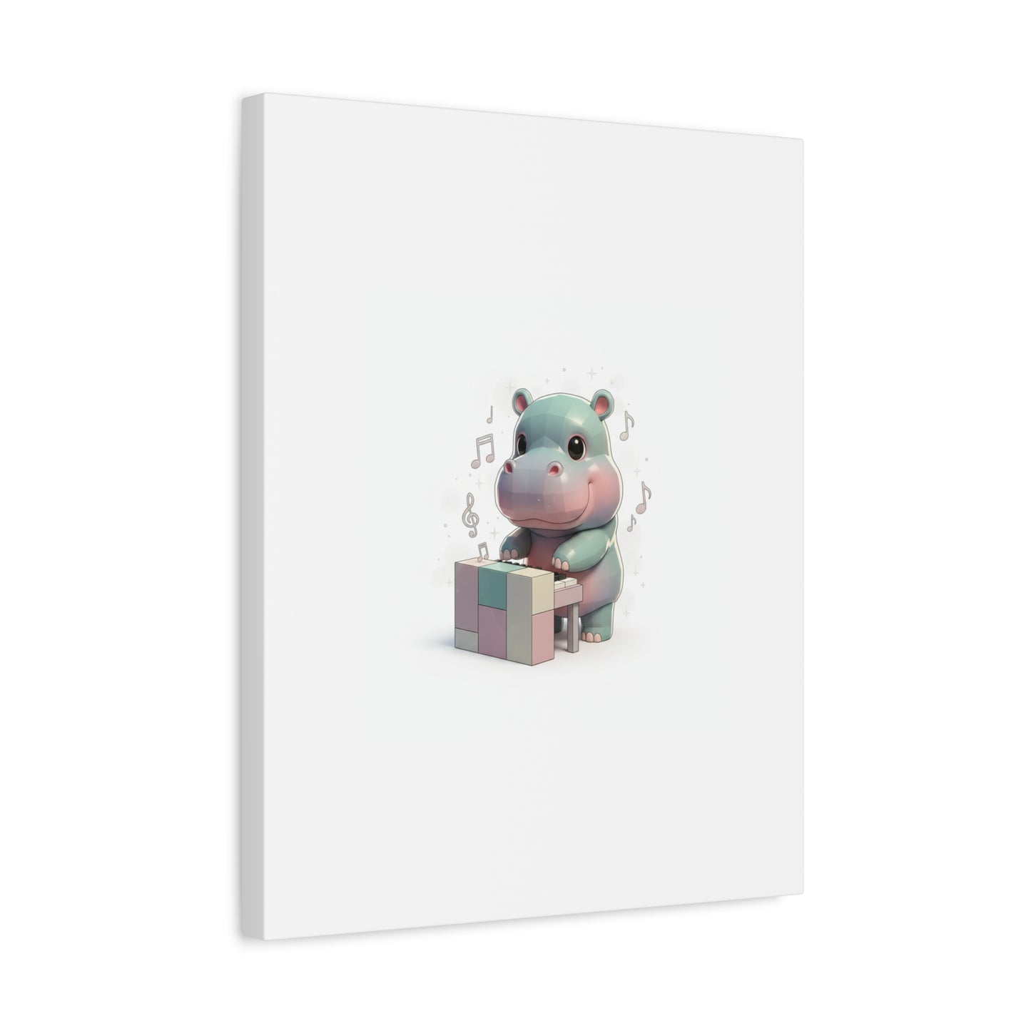 Cute Hippo Playing Piano Matte Canvas Print — Nursery Wall Art