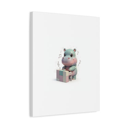 Cute Hippo Playing Piano Matte Canvas Print — Nursery Wall Art