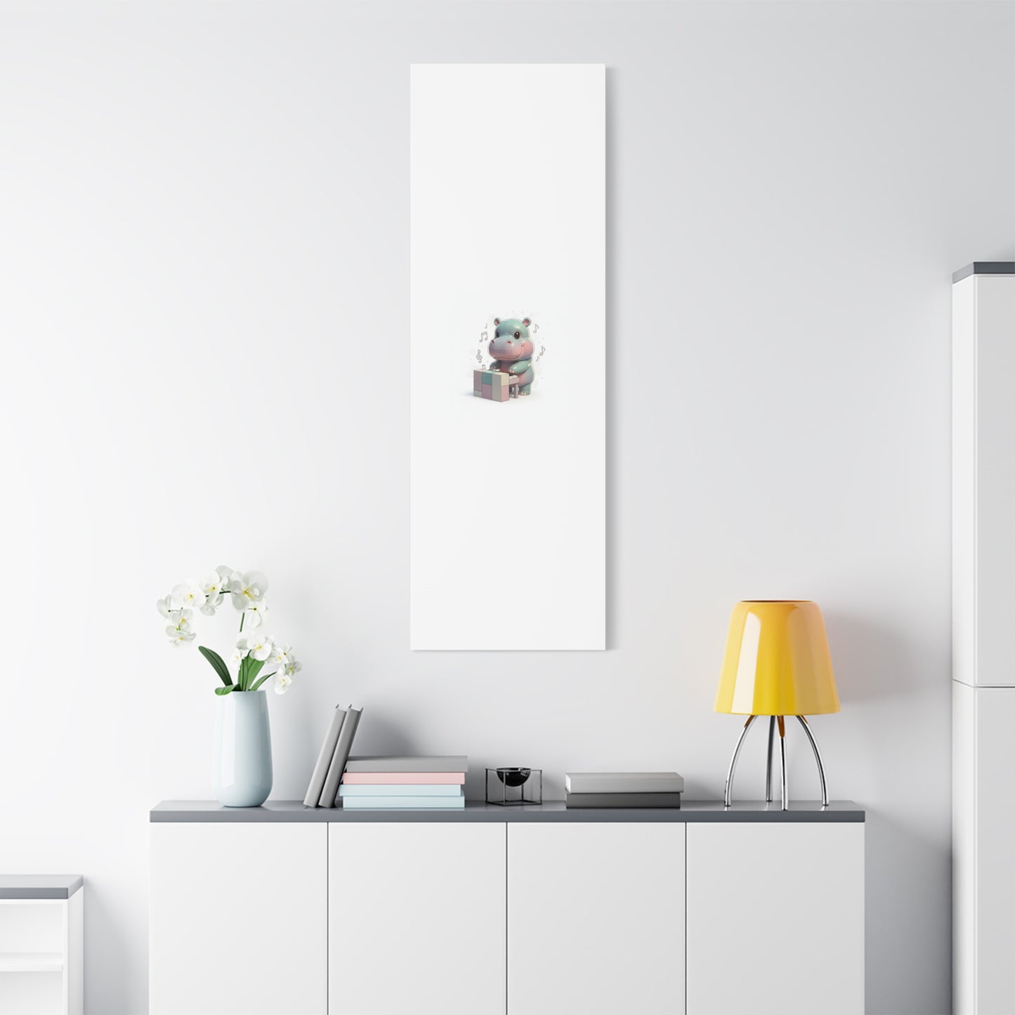 Cute Hippo Playing Piano Matte Canvas Print — Nursery Wall Art