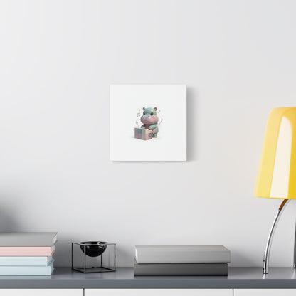 Cute Hippo Playing Piano Matte Canvas Print — Nursery Wall Art