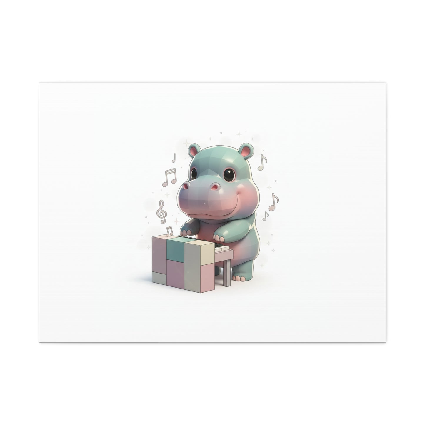 Cute Hippo Playing Piano Matte Canvas Print — Nursery Wall Art