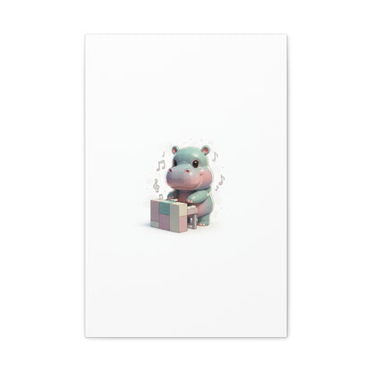 Cute Hippo Playing Piano Matte Canvas Print — Nursery Wall Art