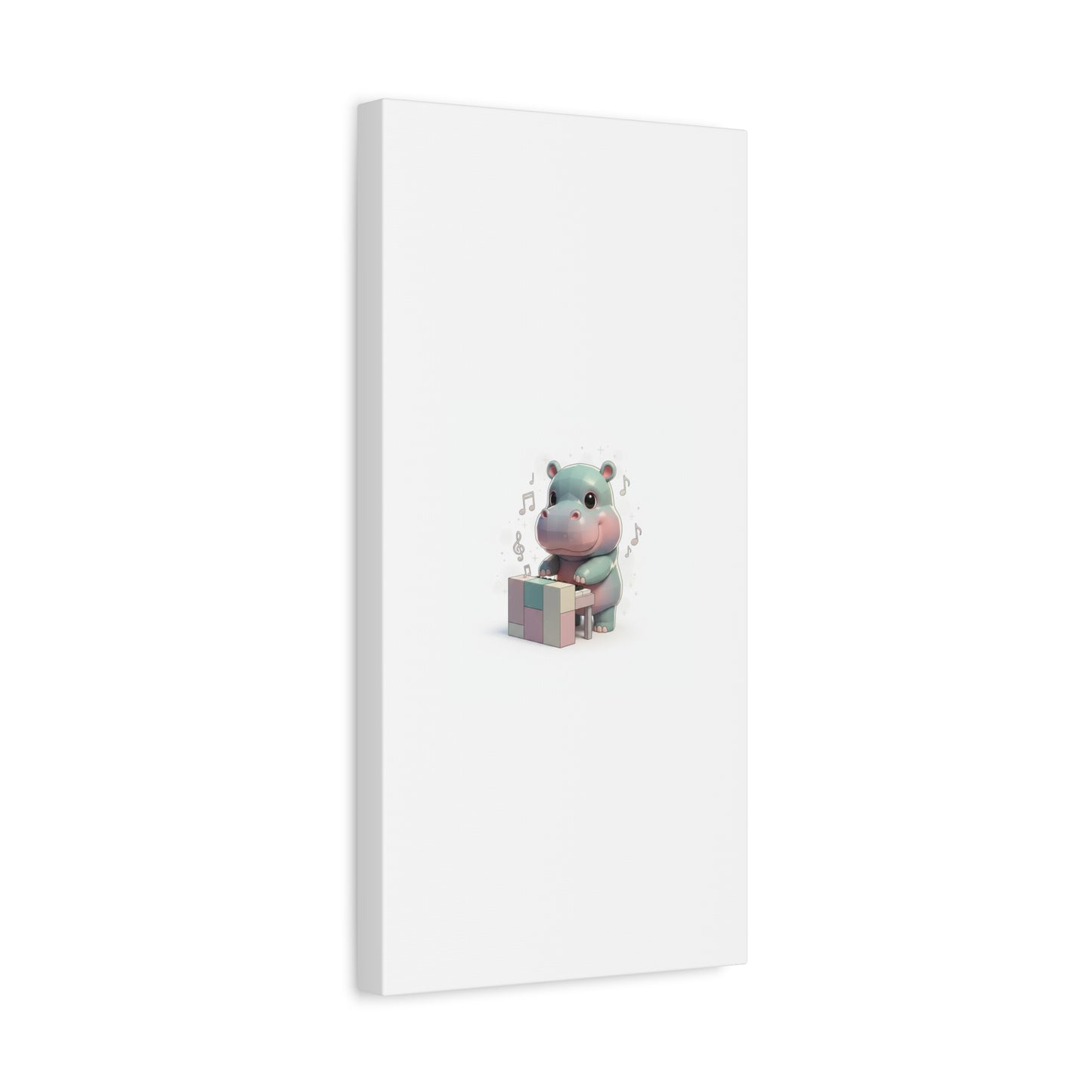 Cute Hippo Playing Piano Matte Canvas Print — Nursery Wall Art