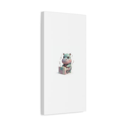 Cute Hippo Playing Piano Matte Canvas Print — Nursery Wall Art