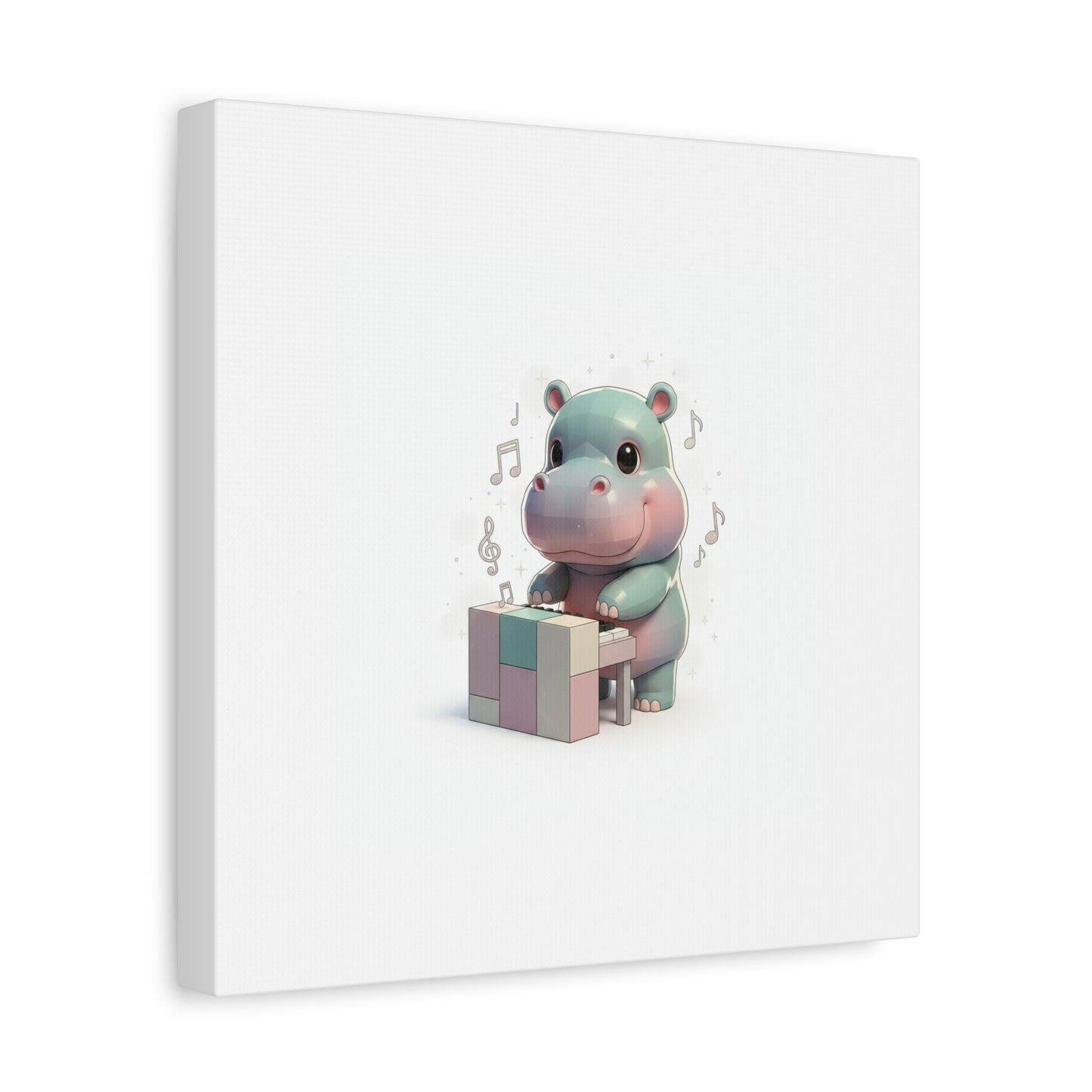 Cute Hippo Playing Piano Matte Canvas Print — Nursery Wall Art