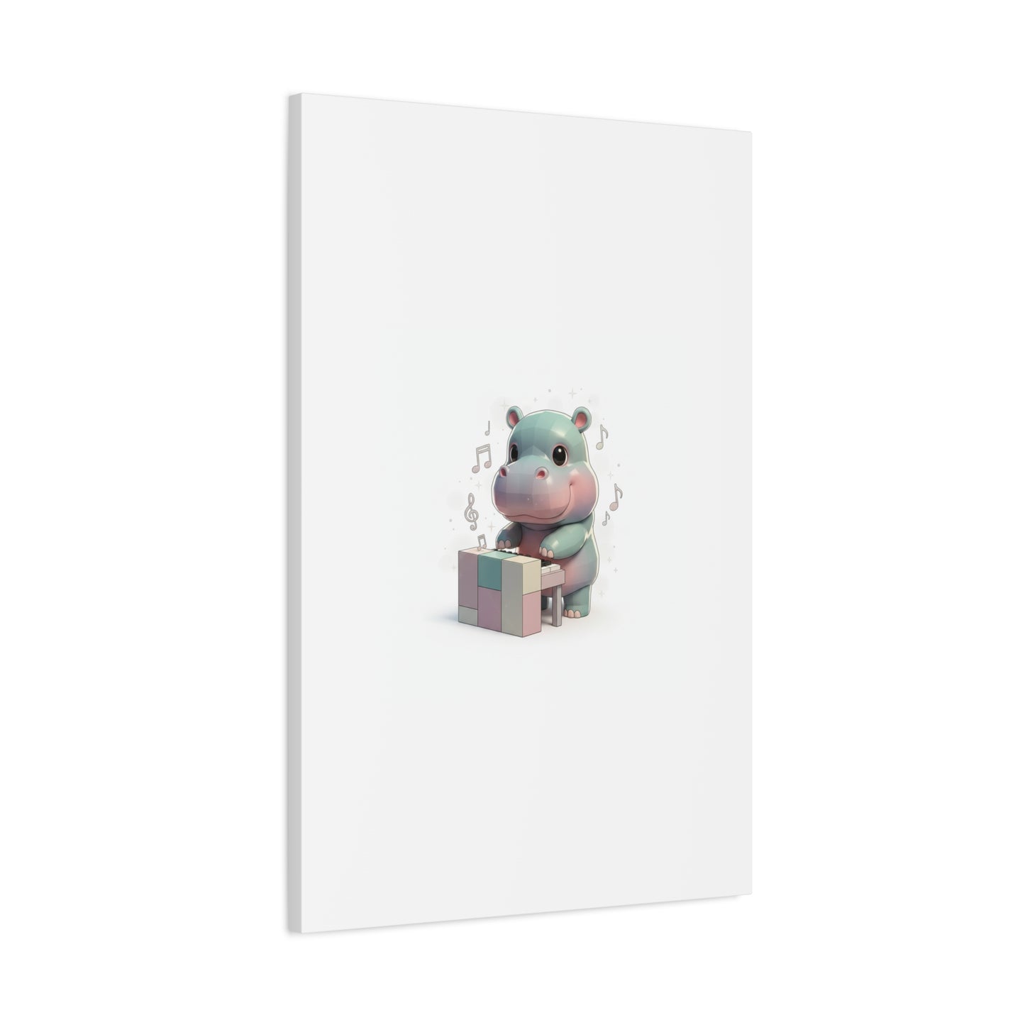 Cute Hippo Playing Piano Matte Canvas Print — Nursery Wall Art