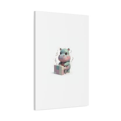 Cute Hippo Playing Piano Matte Canvas Print — Nursery Wall Art