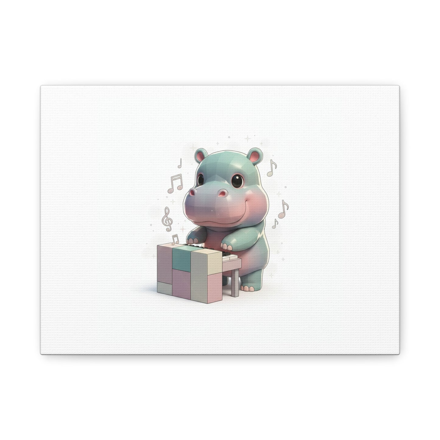 Cute Hippo Playing Piano Matte Canvas Print — Nursery Wall Art