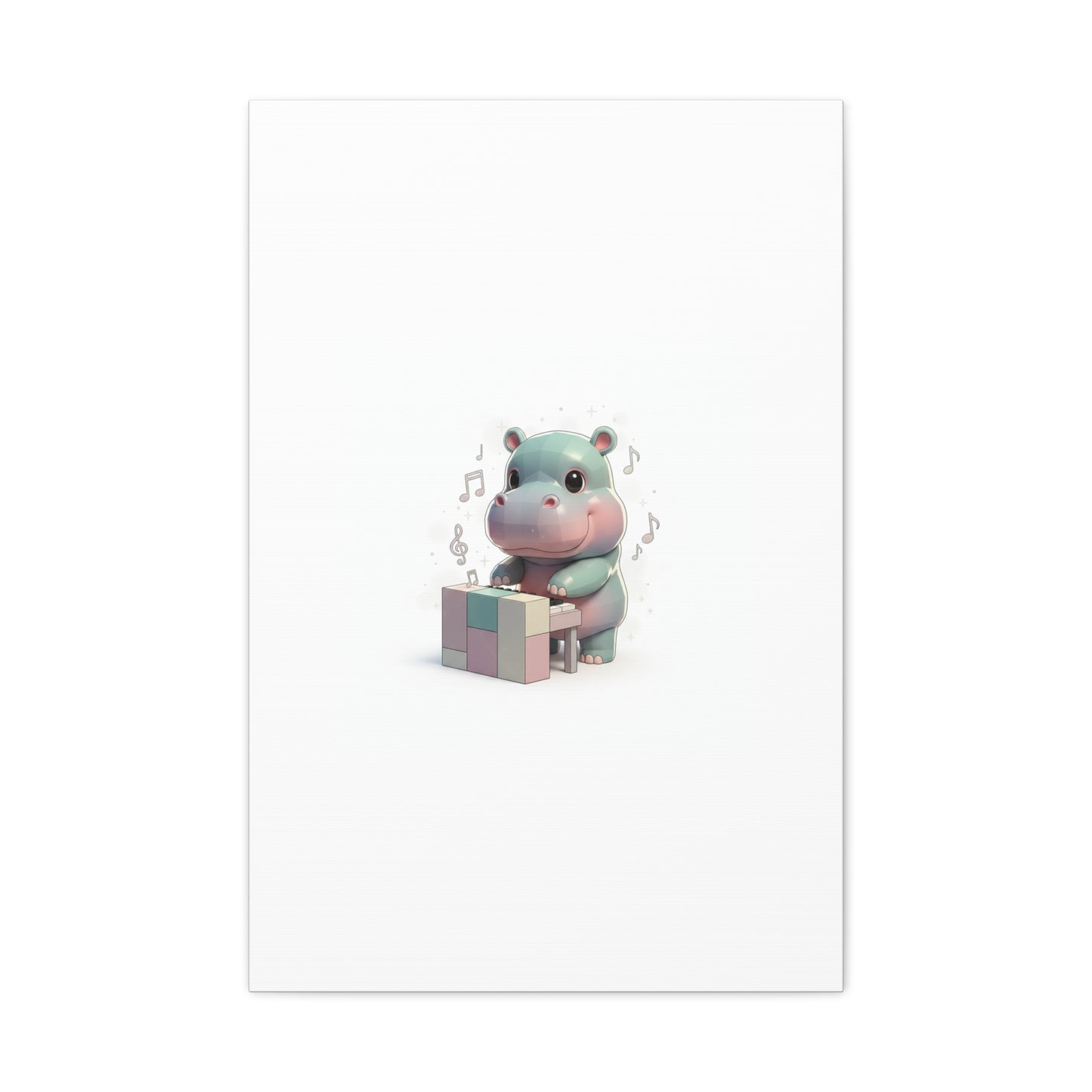 Cute Hippo Playing Piano Matte Canvas Print — Nursery Wall Art