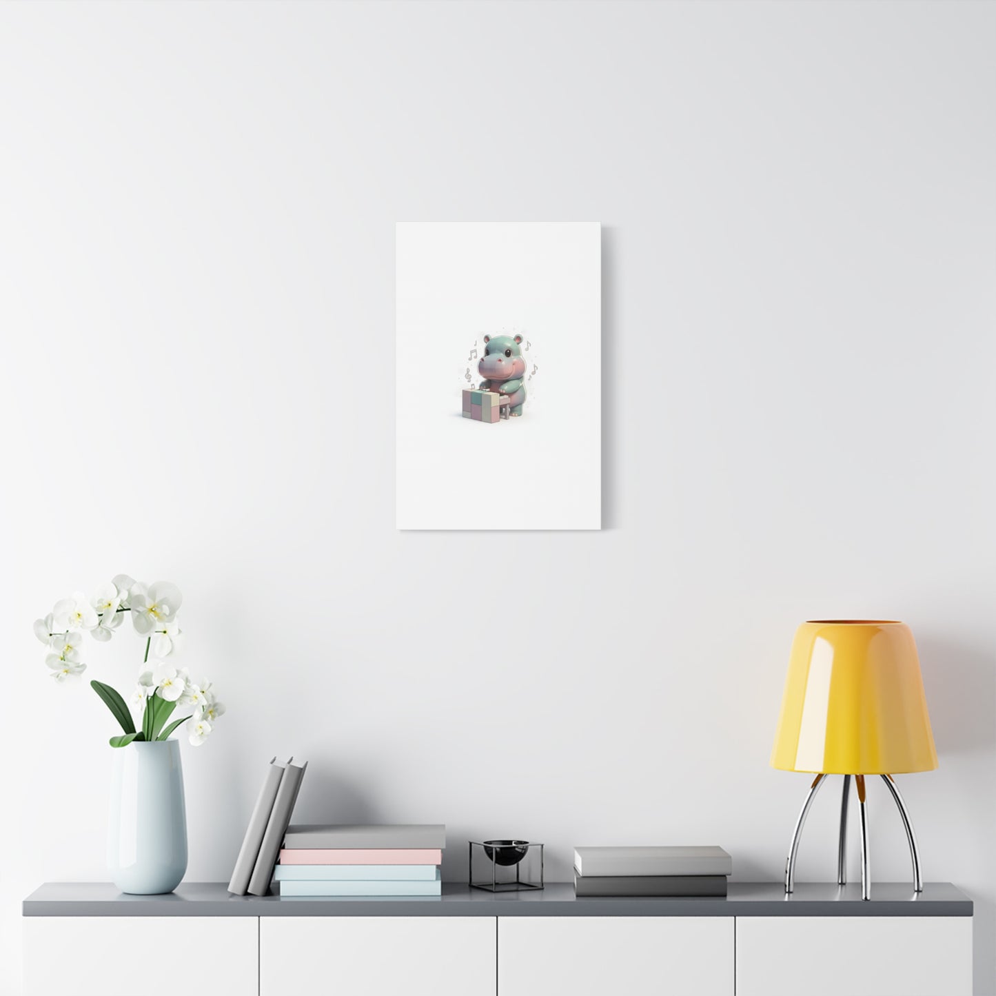 Cute Hippo Playing Piano Matte Canvas Print — Nursery Wall Art
