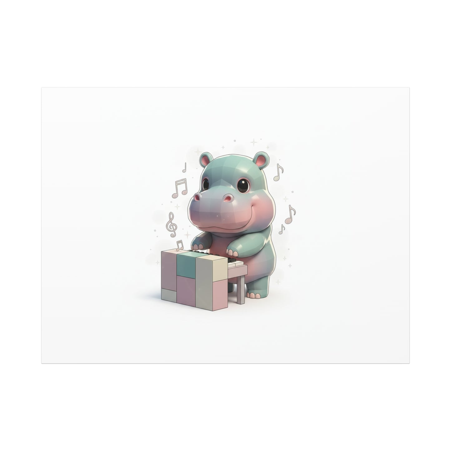 Cute Hippo Playing Piano Matte Canvas Print — Nursery Wall Art