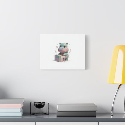 Cute Hippo Playing Piano Matte Canvas Print — Nursery Wall Art