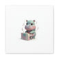 Cute Hippo Playing Piano Matte Canvas Print — Nursery Wall Art