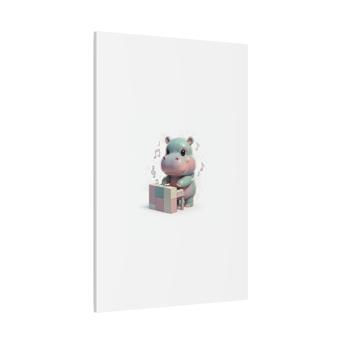 Cute Hippo Playing Piano Matte Canvas Print — Nursery Wall Art