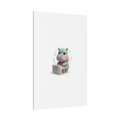 Cute Hippo Playing Piano Matte Canvas Print — Nursery Wall Art