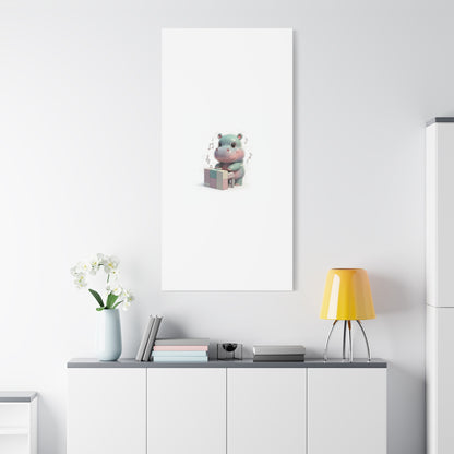 Cute Hippo Playing Piano Matte Canvas Print — Nursery Wall Art